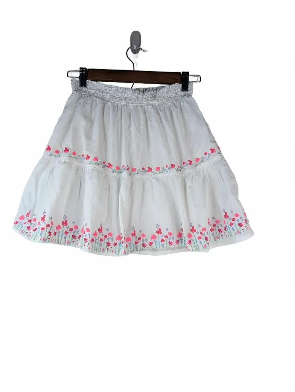 VTG 90's White 100% Cotton Smocked Tiered Skirt w/Floral Print Size 4/5